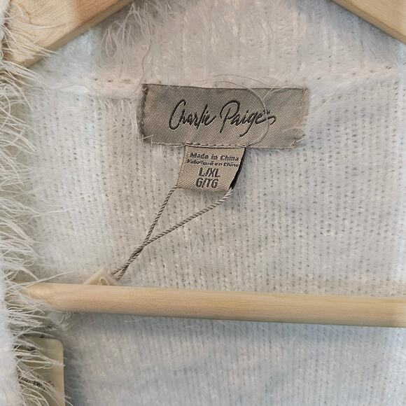 Charlie Paige NWT White Eyelash Soft Open Cropped Cardigan‎ Sweater Size L/XL - Picture 10 of 10